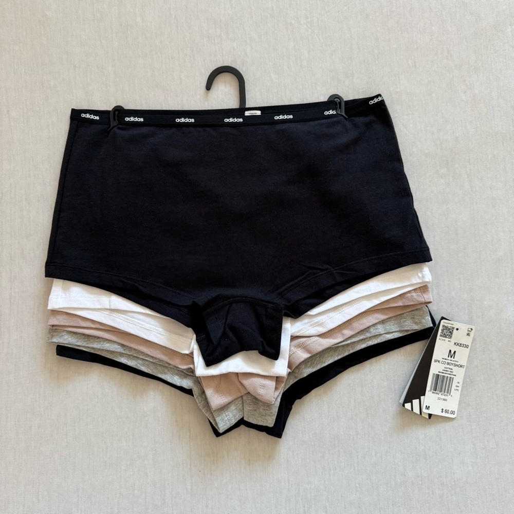 NWT Adidas 5-pack cotton boyshort underwear black white nude grey size medium